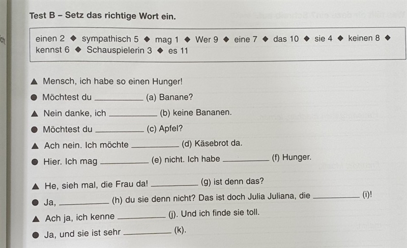 Setz das richtige Wort ein. Can you please help me with this homework?-example-1