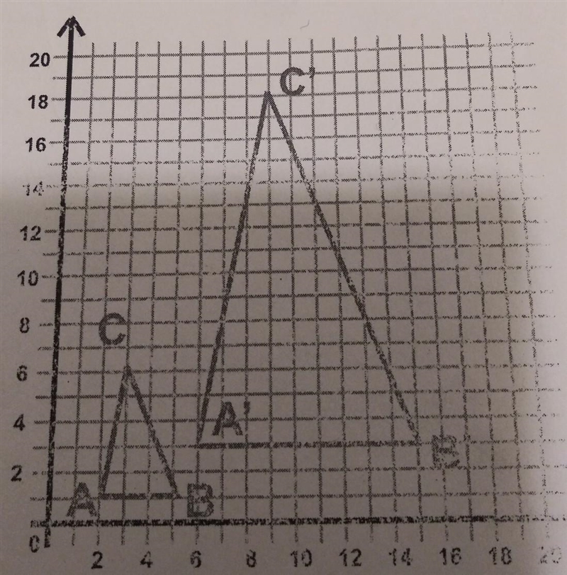 In the diagram to the right ABC was dilated about the origin to form A' B' C' what-example-1