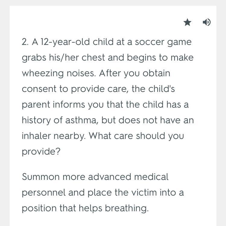 A 12-year-old child at a soccer game grabs their chest and begins to make wheezing-example-1