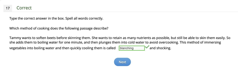 Which method of cooking does the following passage describe? Tammy wants to soften-example-1