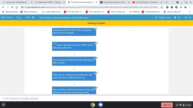 Arrange the actions in order considering a parent is facing a time constraint. Her-example-1