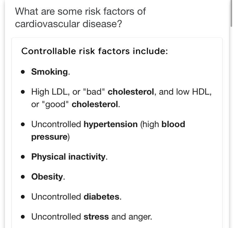 Which of the following is not considered a risk factor for CVD'S? A. Sedentary lifestyle-example-1