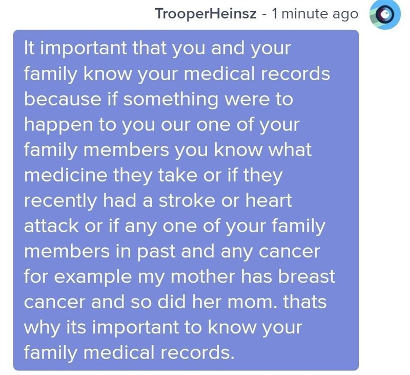 Why is it important to know your family's medical history? Please write as much as-example-1