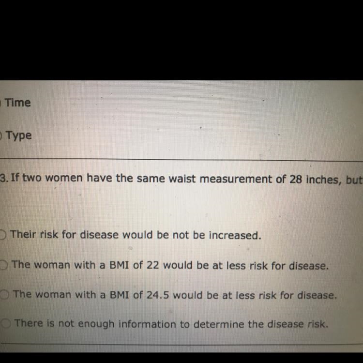 If two women have the same waist measurement of 28 inches, but different BMI - 22 and-example-1