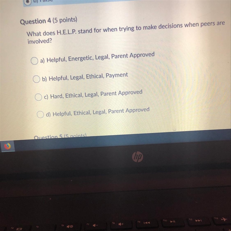 What does H.E.L.P stand for when trying to make decisions when peers are involved-example-1