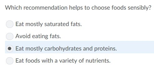 Which recommendation helps choose foods sensibly? Please ignore the highlighted one-example-1