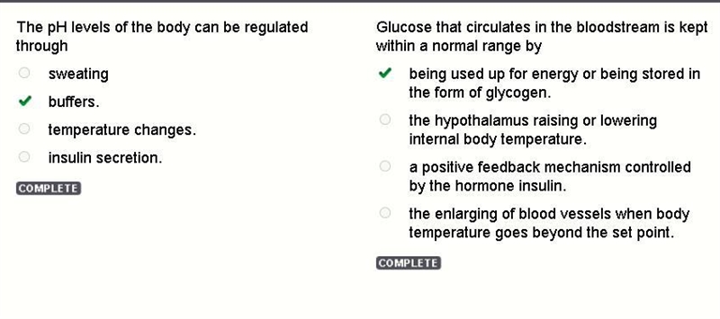 The pH levels of the body can be regulated through A. Sweating B. Buffers C. Temperature-example-1