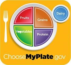 According to the food plate, which of these foods make up the smallest part of your-example-1