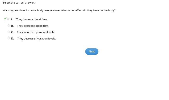 Warm-up routines increase body temperature. What other effect do they have on the-example-1
