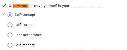 How you perceive yourself is your ___ A-self-concept B- self-esteem C-personal identity-example-1