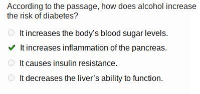 According to the passage, how does alcohol increase the risk of diabetes?-example-1