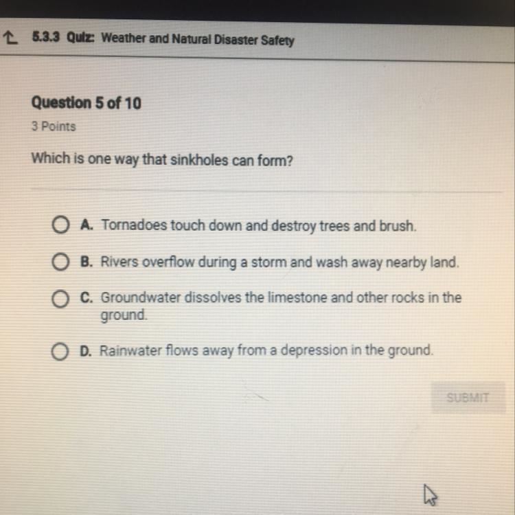 Which is one way that sinkholes can form?-example-1