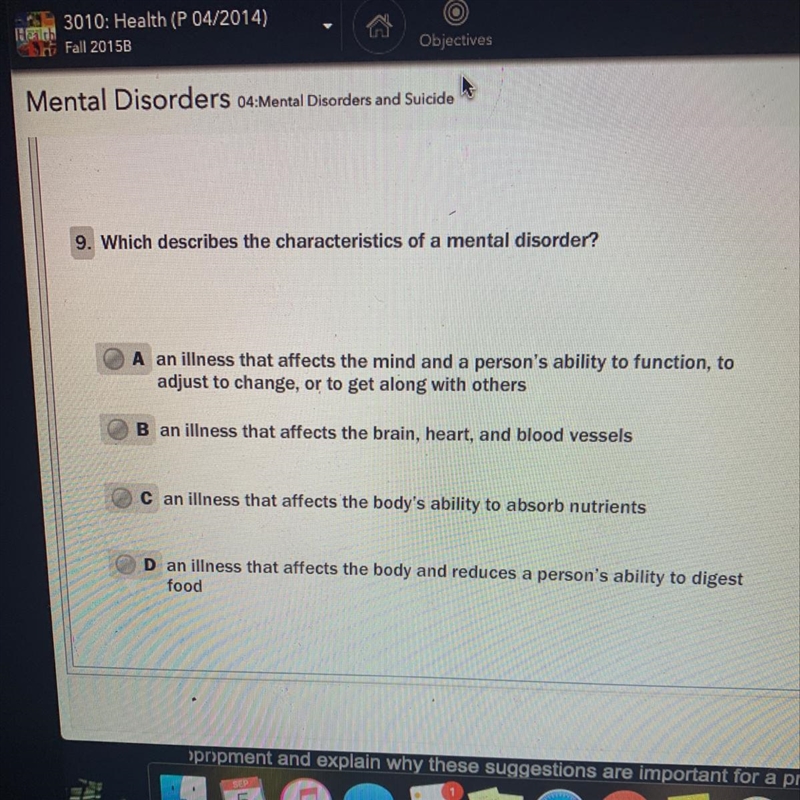 Which best describes the characteristics of a mental disorder-example-1