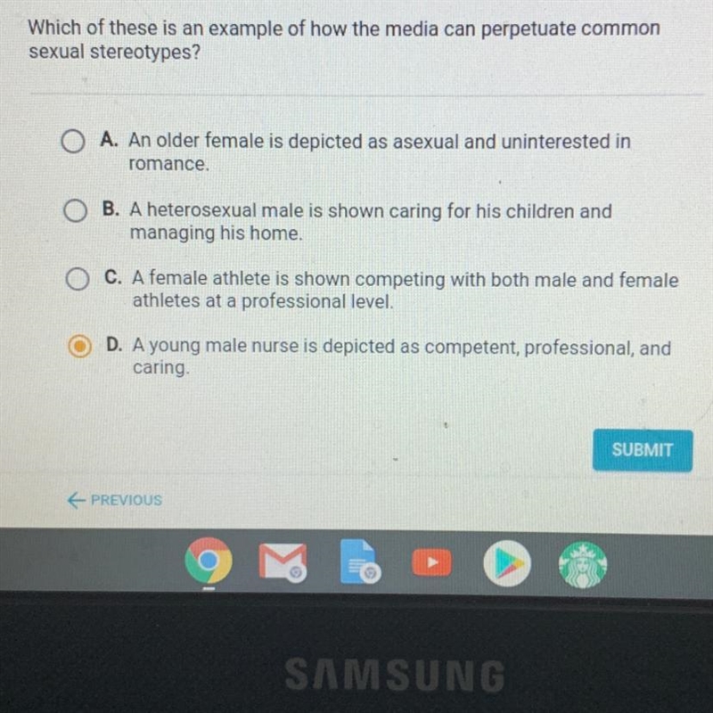 Which of these is an example of how the media can perpetuate common sexual stereotypes-example-1