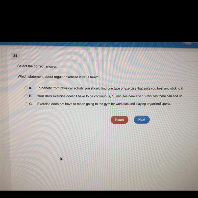 Select the correct answer. Which statement about regular exercise is NOT true?-example-1