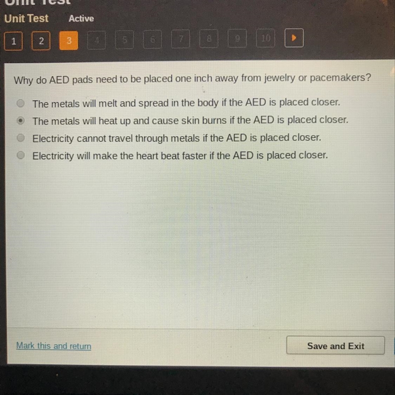 Why do AED pads need to be placed one inch away from jewelry or pacemakers-example-1