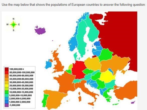 PLEASE HELP Use the map below that shows the populations of European countries to-example-1