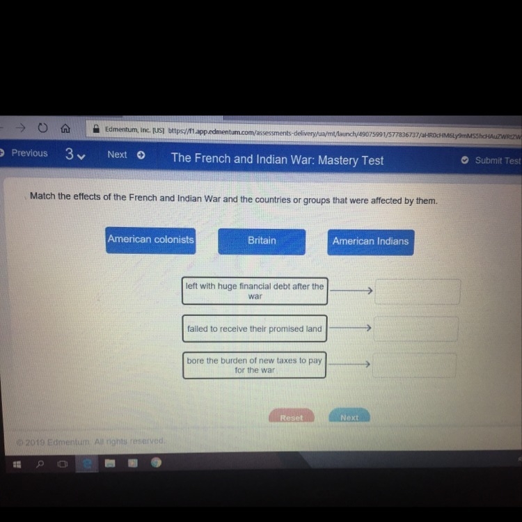 Match the effects of the French and Indian war in the countries or groups that were-example-1