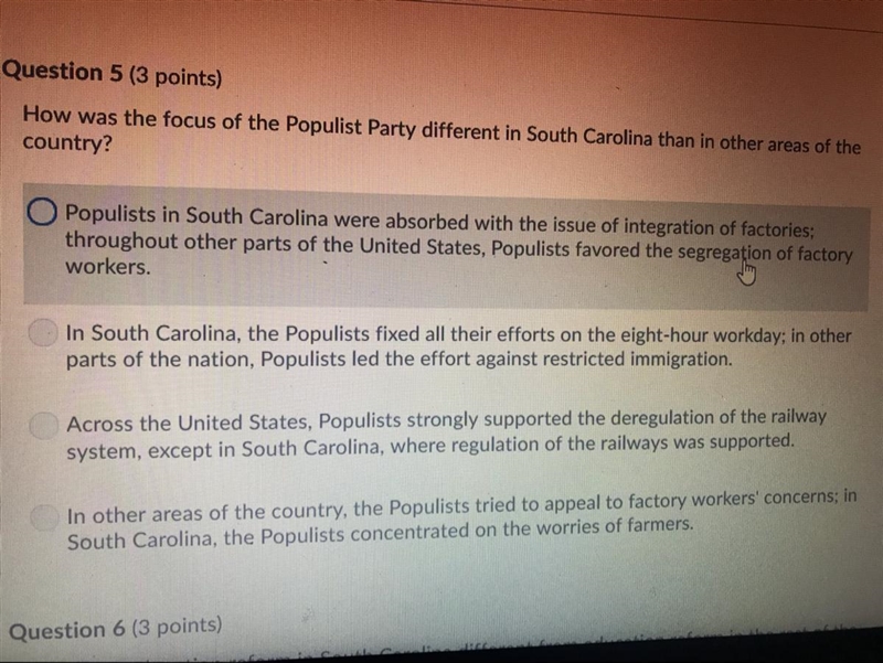 How was the focus of the populist party different in South Carolina than in other-example-1