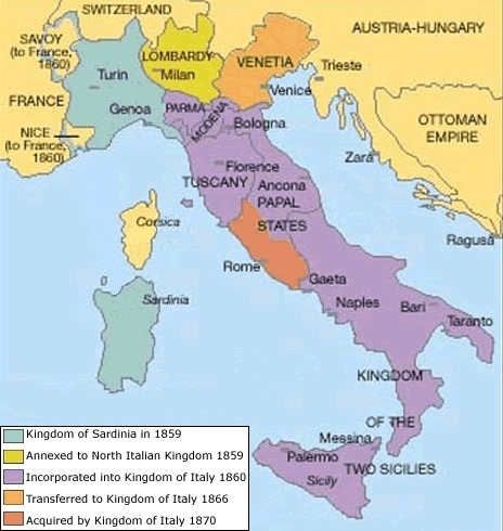 According to the map, what was Italy’s status in 1871? Italy was partially united-example-1