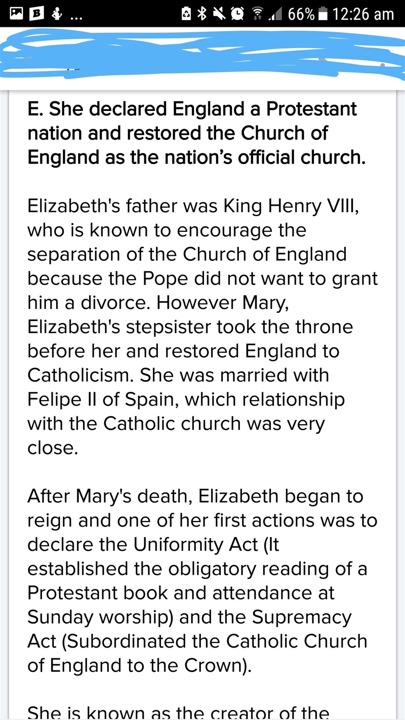 Which is an accurate description of Queen Elizabeth I of England and her reign? a-example-3