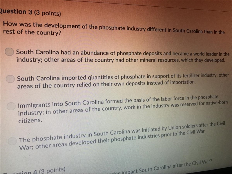 HELP!! How was the development of the phosphate industry different in South Carolina-example-1