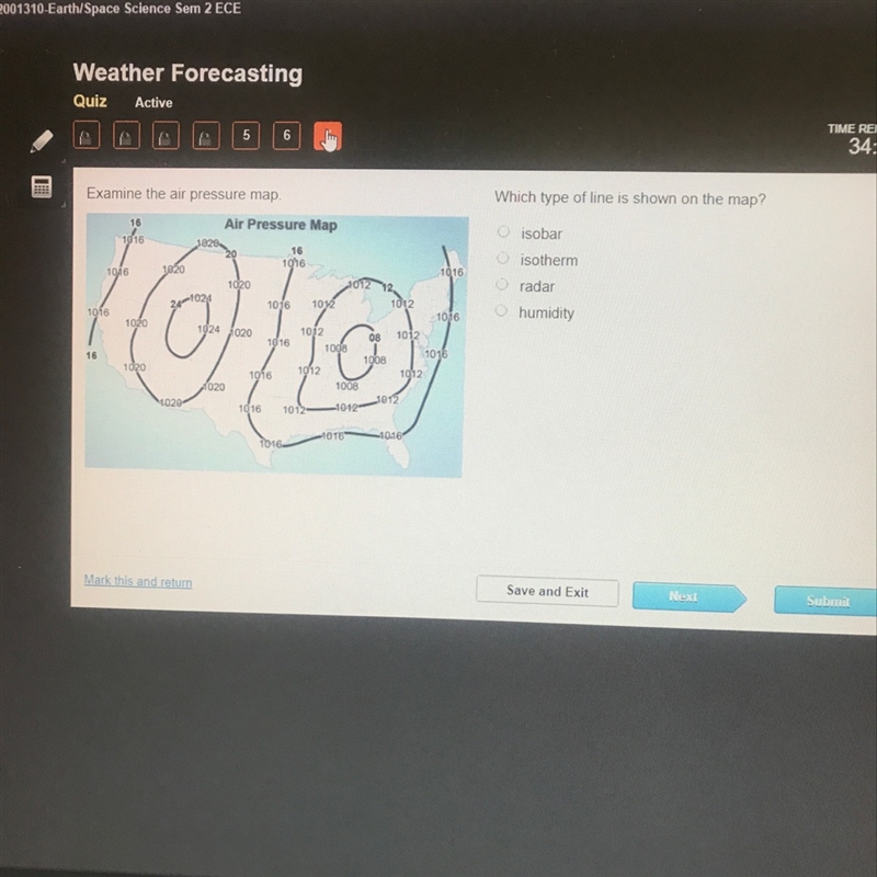 Examine the air pressure map. Which type of line is shown on the map?-example-1