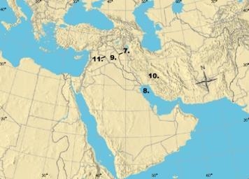 What body of water is indicated by #7? Euphrates River Nile River Tigris River Persian-example-1