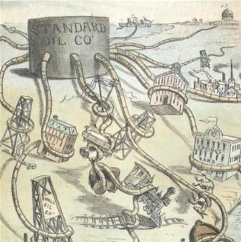 1) This political cartoon from 1884 BEST represents which of these topics? A) Monopolies-example-1