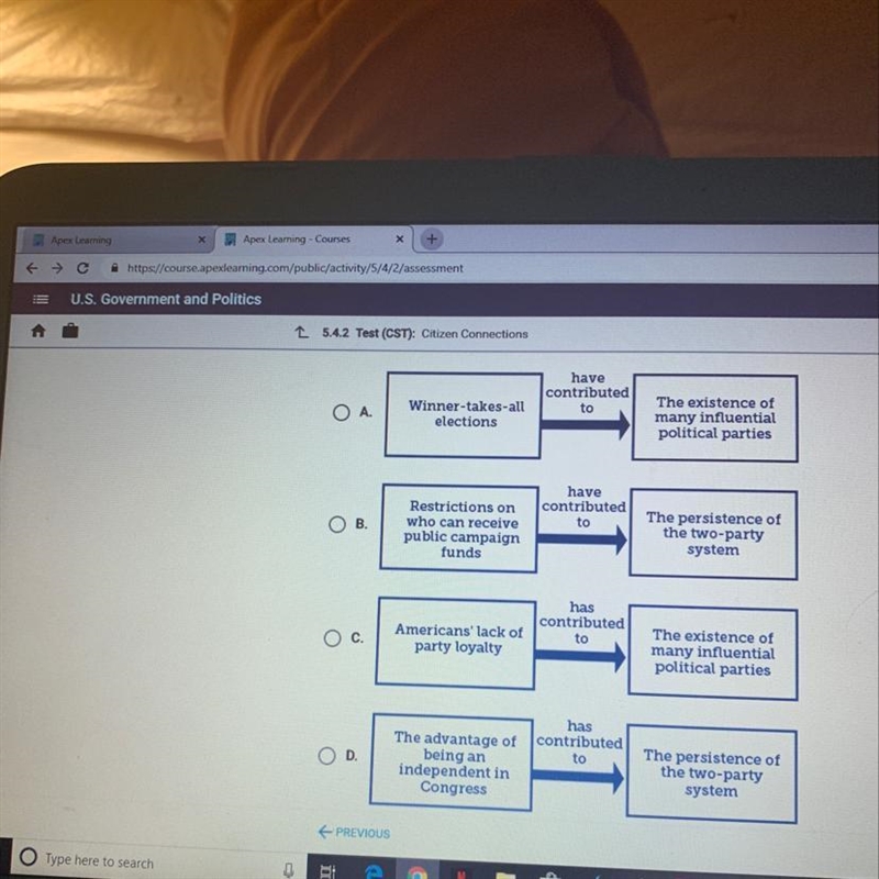 Which diagram best explains a cause and effect relationship that has shaped US politics-example-1