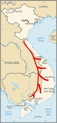 The ******** trail, pictured in red on the map, passed through which countries? A-example-1