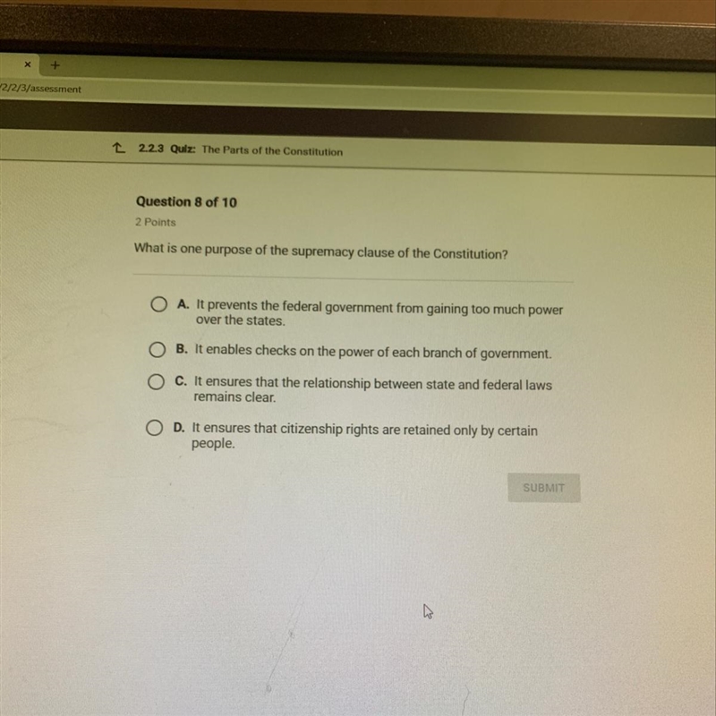 What is the one purpose of the supremacy clause of the constitution?-example-1