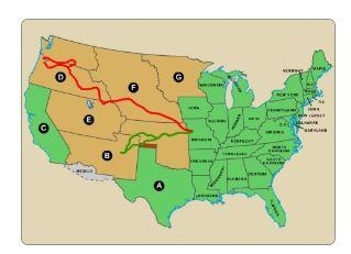 What does the red line identify? the Santa Fe Trail the Oregon Trail the Platte River-example-1