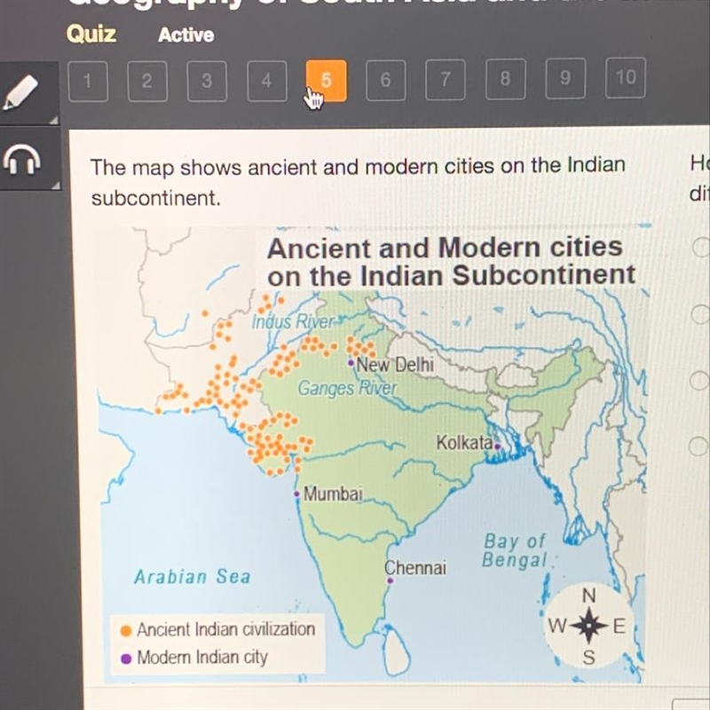 How do the locations of ancient and modern Indian cities differ? A. Ancient cities-example-1