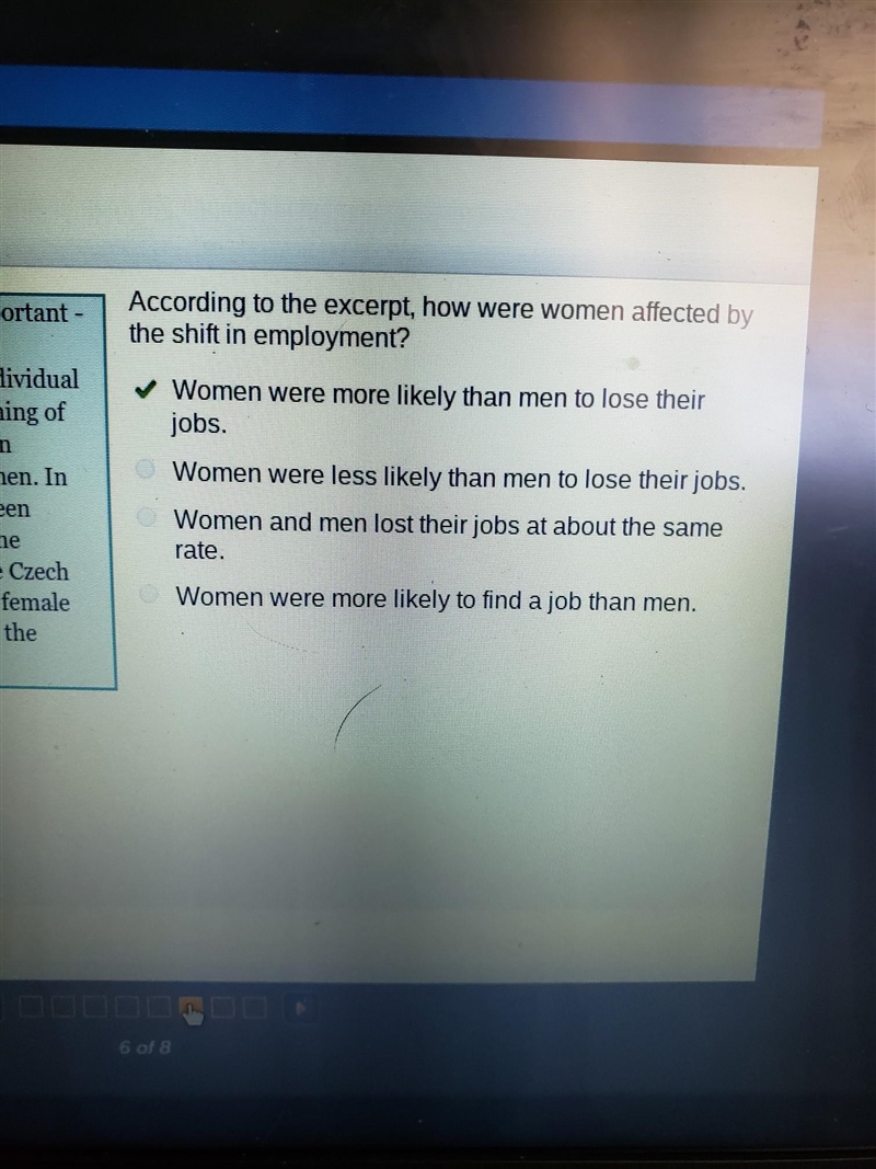 According to the excerpt, how were women affected by the shift in employment?-example-1