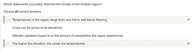 Which statements accurately describe the climate of the Andean region? Choose all-example-1