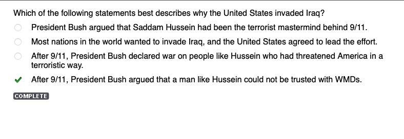 Which of the following statements best describes why the United States invaded Iraq-example-1