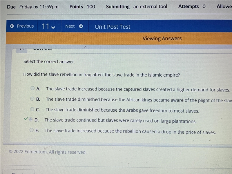 How did the slave rebellion in Iraq affect the slave trade in the Islamic empire? A-example-1