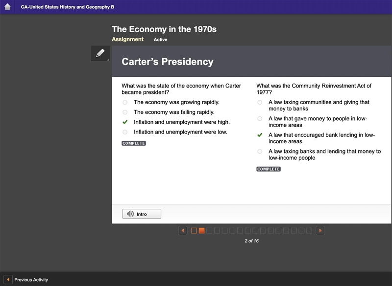 What was the state of the economy when Carter became president? The economy was growing-example-1