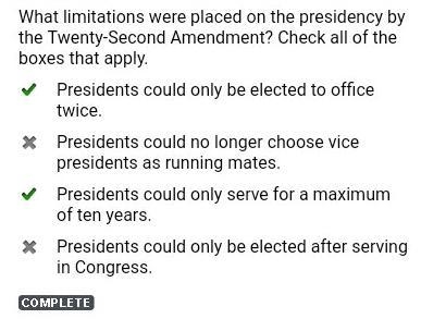 What limitations were placed on the presidency by the Twenty-Second Amendment? Check-example-1