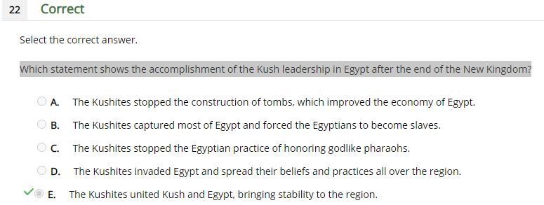 Which statement shows the accomplishment of the Kush leadership in Egypt after the-example-1