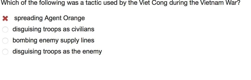 Which of the following was a tactic used by the Viet Cong during the Vietnam War? A-example-1