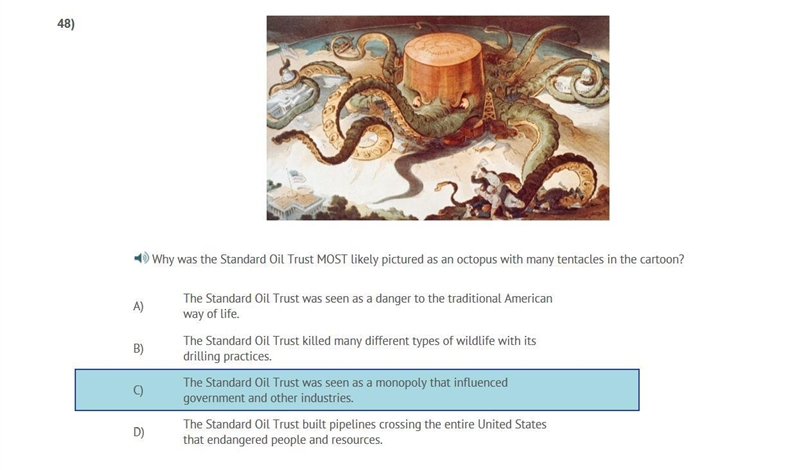 PLEASE HELP ASAP!!! CORRECT ANSWER ONLY PLEASE!!! Why was the Standard Oil Trust MOST-example-1