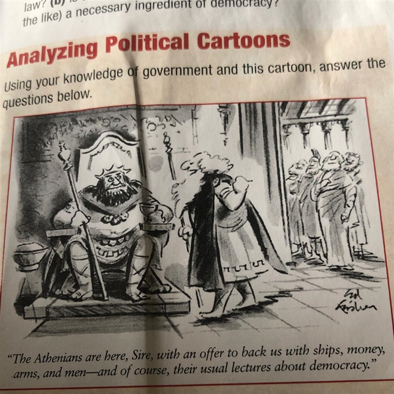 1 What form of government is represented by the King in this cartoon? 2 What does-example-1