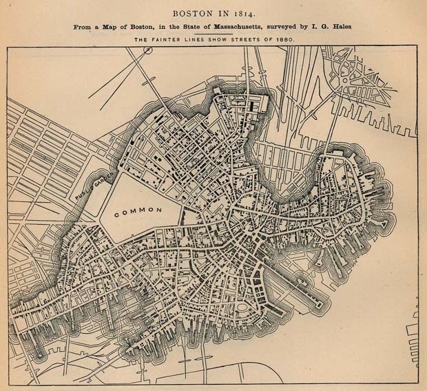 Use the map of Boston to answer the following question: As population increased, the-example-1