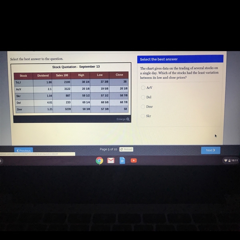 The chart gives data on trading of several stocks on a single day. Which of the stocks-example-1