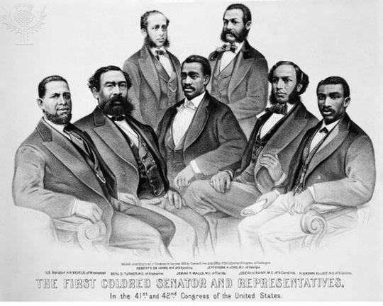 How do the Reconstruction Amendments help explain the status of the men in the image-example-1