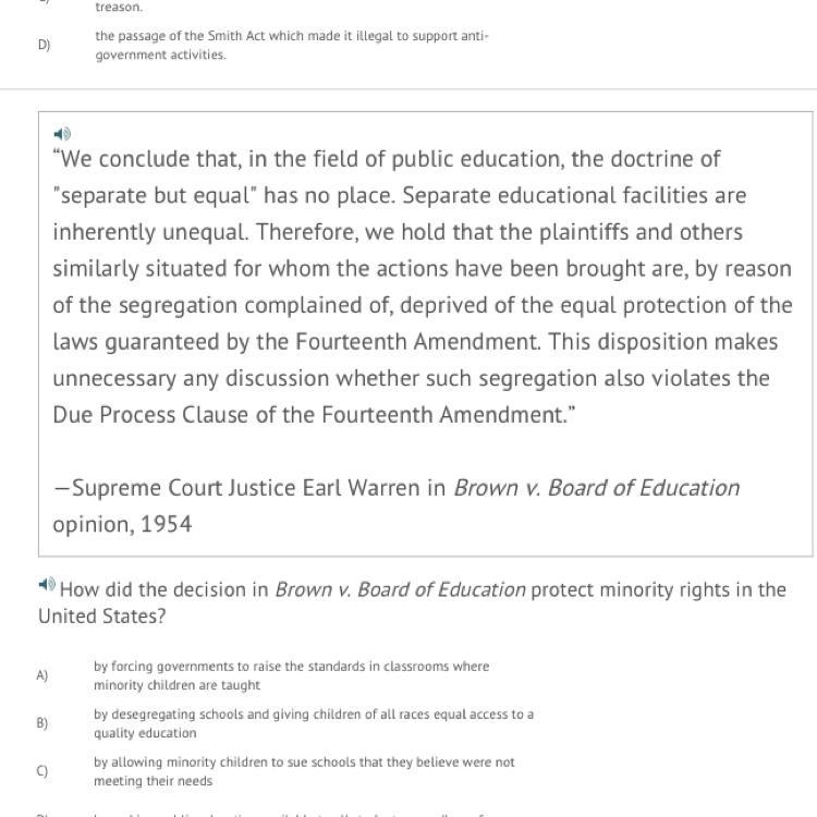 How did the decision in Brown v. Board of education protect minority rights in the-example-1