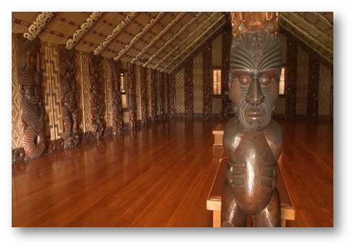 What is depicted in the image above? a. Moai temple b. Maori Meeting House c. Polynesian-example-1