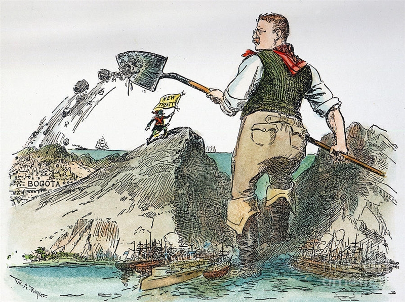 According to this cartoon, who had the power in the Panama Canal digging? America-example-1